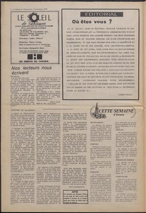 Le Soleil de Vancouver, November 2, 1973, page 2