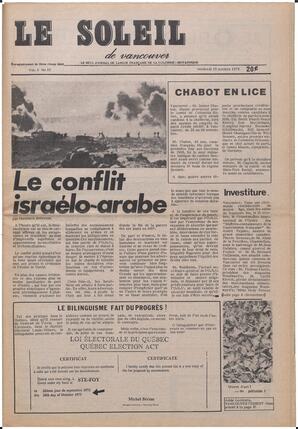Le Soleil de Vancouver, October 19, 1973, page 1