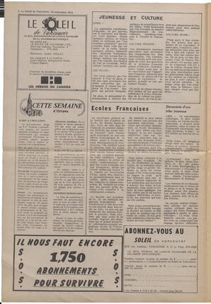 Le Soleil de Vancouver, September 14, 1973, page 2