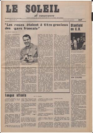 Le Soleil de Vancouver, August 24, 1973, page 1