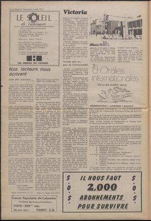 Le Soleil de Vancouver, August 3, 1973, page 2
