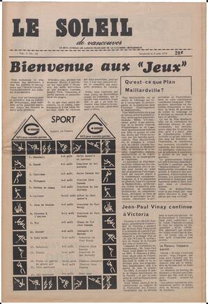 Le Soleil de Vancouver, August 3, 1973, page 1
