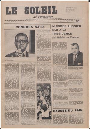 Le Soleil de Vancouver, July 27, 1973, page 1