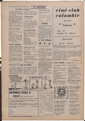 Le Soleil de Vancouver, July 20, 1973, page 12