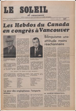 Le Soleil de Vancouver, July 6, 1973, page 1