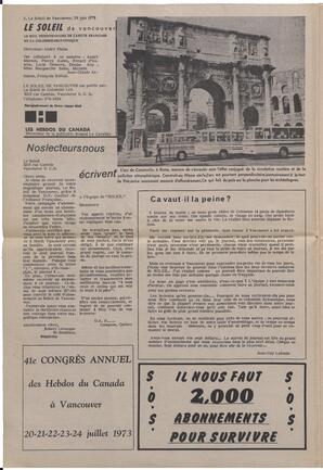 Le Soleil de Vancouver, June 29, 1973, page 2