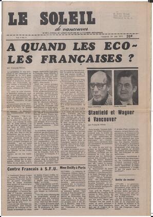 Le Soleil de Vancouver, June 29, 1973, page 1