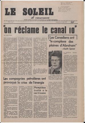 Le Soleil de Vancouver, June 15, 1973, page 1