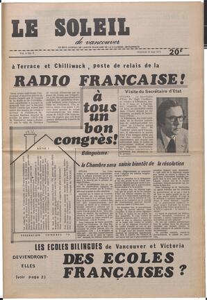Le Soleil de Vancouver, April 18, 1973, page 1