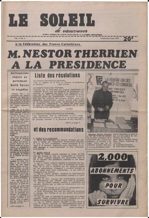 Le Soleil de Vancouver, April 25, 1973, page 1
