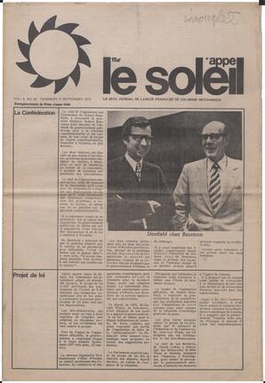Le Soleil de Vancouver, September 17, 1971, page 1