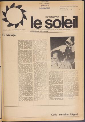 Le Soleil de Vancouver, March 12, 1971, page 1