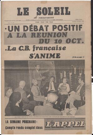 Le Soleil de Vancouver, October 16, 1970, page 1