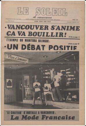 Le Soleil de Vancouver, September 4, 1970, page 1