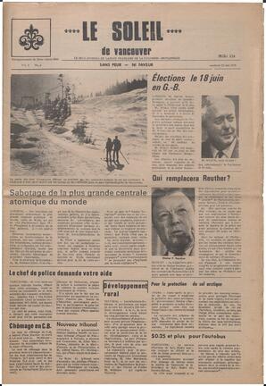 Le Soleil de Vancouver, May 22, 1970, page 1
