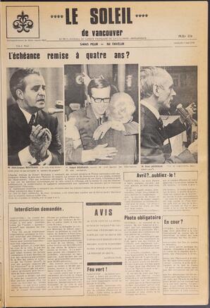 Le Soleil de Vancouver, May 8, 1970, page 1