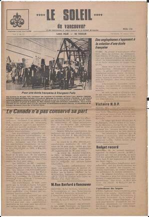 Le Soleil de Vancouver, April 17, 1970, page 1