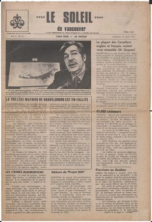 Le Soleil de Vancouver, March 20, 1970, page 1
