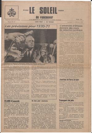 Le Soleil de Vancouver, February 20, 1970, page 1