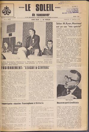 Le Soleil de Vancouver, January 30, 1970, page 1