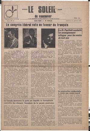 Le Soleil de Vancouver, January 23, 1970, page 1