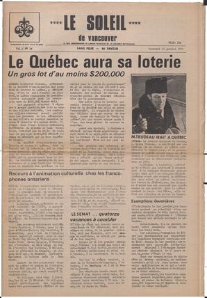 Le Soleil de Vancouver, January 16, 1970, page 1