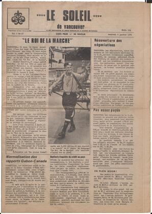 Le Soleil de Vancouver, January 9, 1970, page 1
