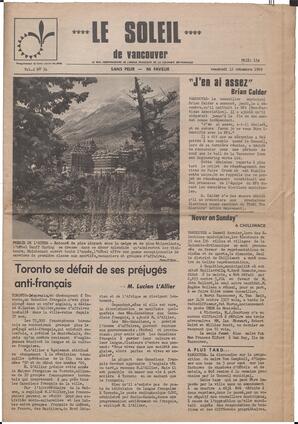 Le Soleil de Vancouver, December 12, 1969, page 1