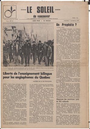 Le Soleil de Vancouver, November 7, 1969, page 1