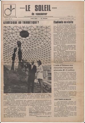 Le Soleil de Vancouver, October 24, 1969, page 1