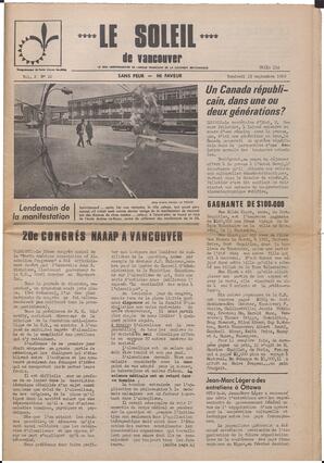 Le Soleil de Vancouver, September 19, 1969, page 1