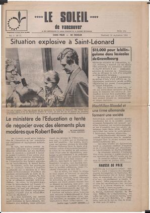 Le Soleil de Vancouver, September 12, 1969, page 1