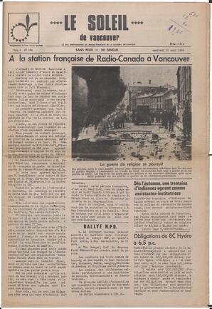 Le Soleil de Vancouver, August 22, 1969, page 1