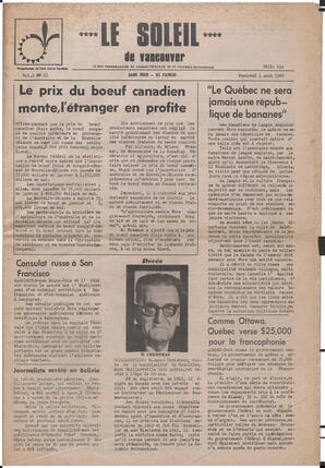 Le Soleil de Vancouver, August 1, 1969, page 1