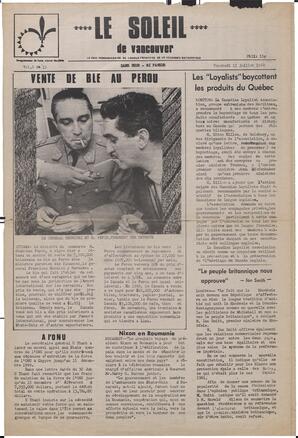 Le Soleil de Vancouver, July 11, 1969, page 1