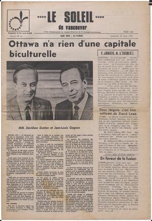 Le Soleil de Vancouver, June 27, 1969, page 1
