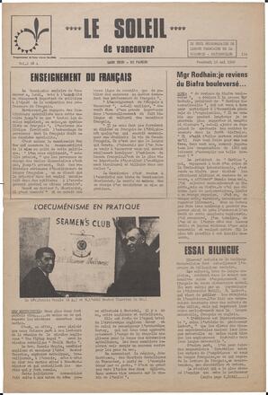 Le Soleil de Vancouver, May 16, 1969, page 1