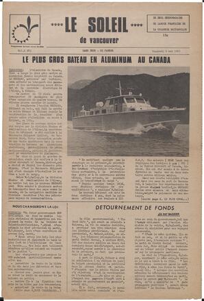 Le Soleil de Vancouver, May 9, 1969, page 1