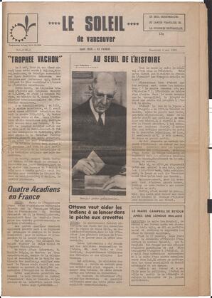 Le Soleil de Vancouver, May 2, 1969, page 1