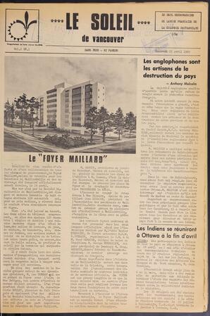 Le Soleil de Vancouver, April 25, 1969, page 1