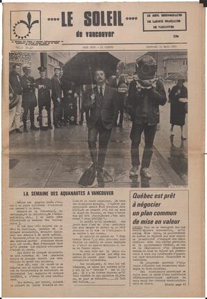 Le Soleil de Vancouver, March 21, 1969, page 1
