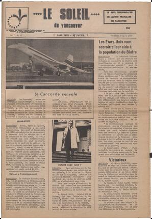 Le Soleil de Vancouver, March 7, 1969, page 1
