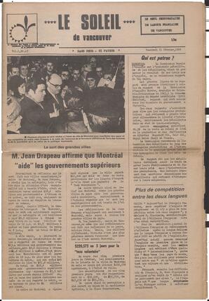 Le Soleil de Vancouver, February 21, 1969, page 1