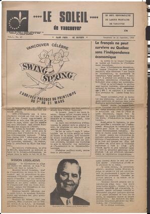 Le Soleil de Vancouver, January 31, 1969, page 1