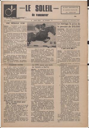 Le Soleil de Vancouver, November 1, 1968, page 1