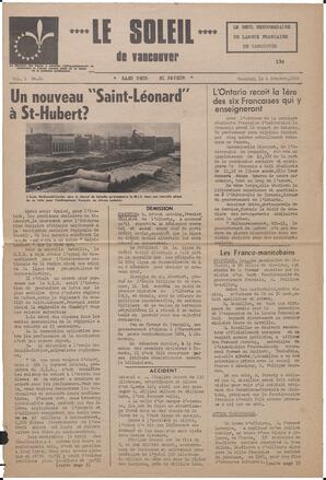 Le Soleil de Vancouver, October 4, 1968, page 1