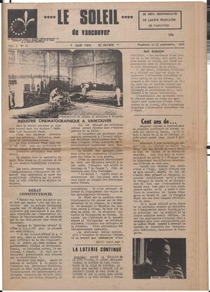 Le Soleil de Vancouver, September 27, 1968, page 1