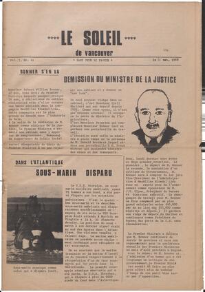 Le Soleil de Vancouver, May 31, 1968, page 1