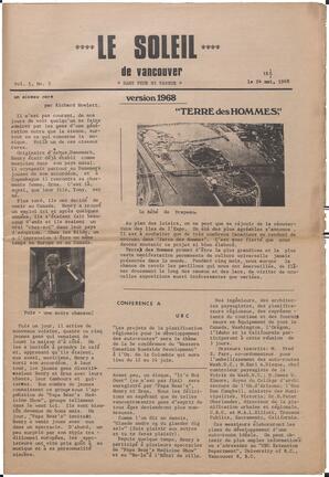 Le Soleil de Vancouver, May 24, 1968, page 1