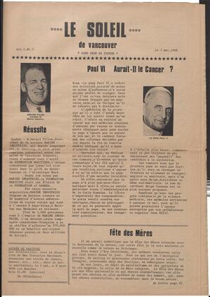 Le Soleil de Vancouver, May 3, 1968, page 1
